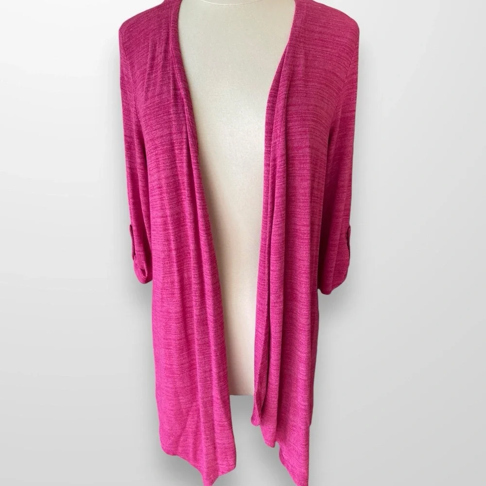 Christopher & Banks Large Cardigan‎ Sweater Top 3/4 Sleeve Lightweight Pink NEW